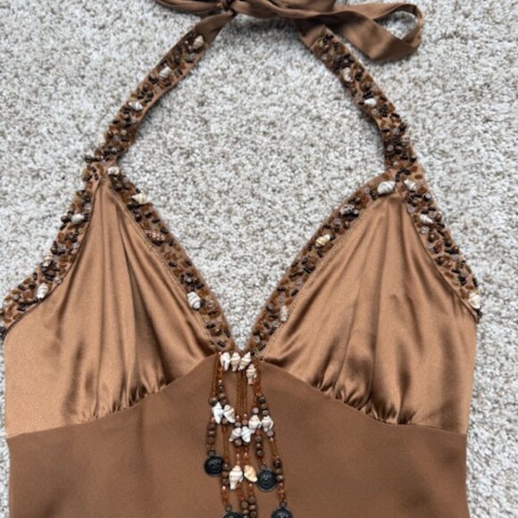 Bebe Silk Halter Top Size S in Tawny Brown - Picture 3 of 4